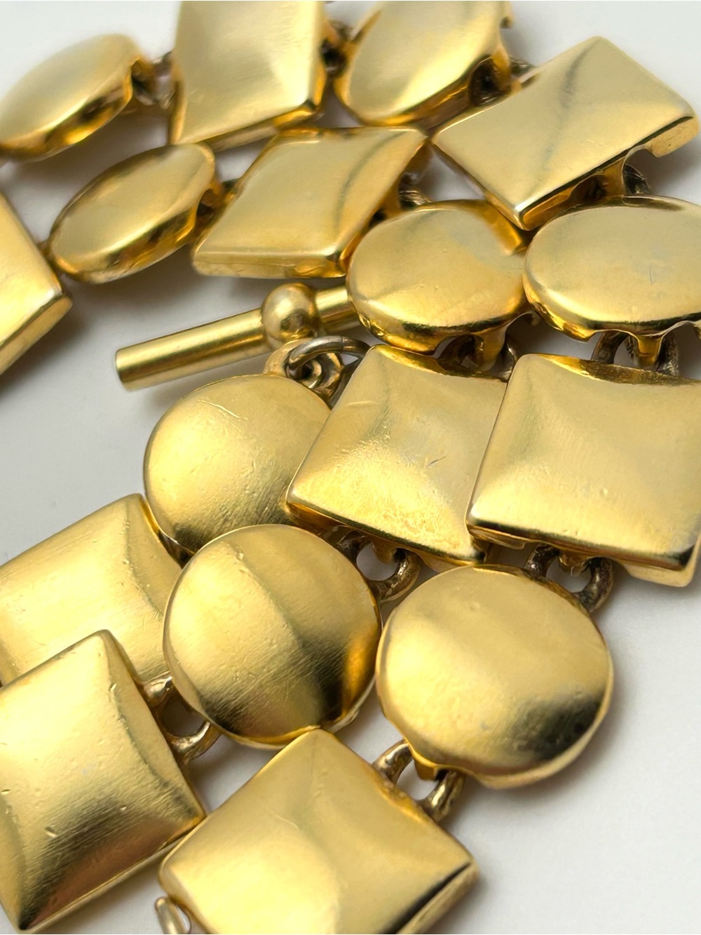 Anne Klein Vintage Brushed Gold Square Circle Link Necklace - Picture 4 of 6